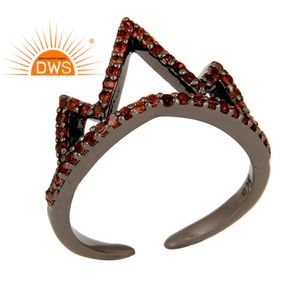 ธรรมชาติโกเมนแหวนพลอยผู้ผลิตเครื่องประดับสีดำออกซิไดซ์เงินสเตอร์ลิง925มงกุฎออกแบบแหวนเครื่องประดับขายส่ง - Product Image 1