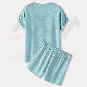 Vêtements de sport pour hommes, ensemble short d'été 100% coton polyester t-shirt décontracté avec short deux pièces uni ras du cou t-shirts ensembles 2022 - Product Image 2