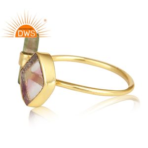 Bio Tourmaline Gemstone Ring Vermeil Designer 925 Sterling Silver Ring Jewelry Gold Trendy DWS Newly Arrived Indian Silver Dip - Product Image 2