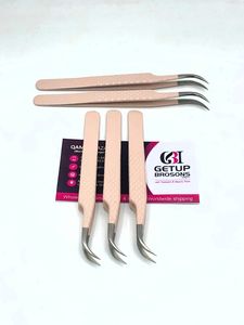 Herramienta DE BELLEZA DE ACERO INOXIDABLE pinzas de pestañas punta plateada con agarre de diamante con recubrimiento en polvo de melocotón curvo de la mejor calidad al por mayor - Product Image 6