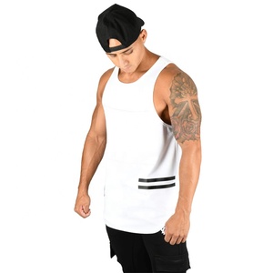 Venta al por mayor de calidad superior 100% algodón ropa de gimnasio para hombres Casual lavado a la piedra camiseta logotipo personalizado culturismo Stringer chaleco - Product Image 1