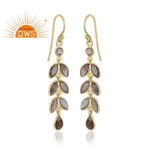 Pendientes de plata de ley 925 hechos a mano con forma de hoja de Gema labradorita Natural, para mujeres - Product Image 2