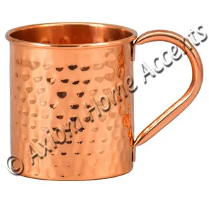Taza de mula de Moscú de cobre sólido al por mayor más vendida en línea, taza de Julep de menta de cobre, mango martillado, acabado por Axiom Home Accents - Product Image 1
