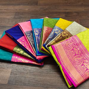 Sari Estético de Seda de Algodón Mercerizado Puro con Blusa a Juego, Pallu en Contraste y Tressal Shari, Royal Export - Product Image 5