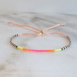 Neon String <b>Bracelet</b>, Seed <b>Bead</b> <b>Bracelet</b>, Tiny Beaded <b>Bracelet</b>, Black and White Striped <b>Bracelet</b>, Neon Pink <b>Bracelet</b>, Friendship - Product Image 1