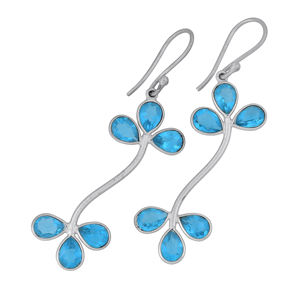Boucles d'oreilles pendantes en argent 925 plaqué or, serties de topaze bleue, forme goutte d'eau, fabrication artisanale, boucles d'oreilles à crochet pour femmes - Product Image 3