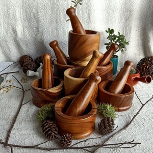 Ensemble de mortier et de pilon en bois rond avec base en bois purée d'épices à l'ail de petite taille pour l'emballage de boîte à sel - Product Image 5
