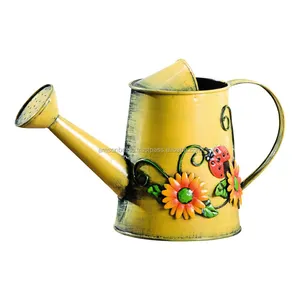 Garden Decoration Metal Iron Yellow Finished Watering Can Embossed Flower Garden Used Metal Watering Can