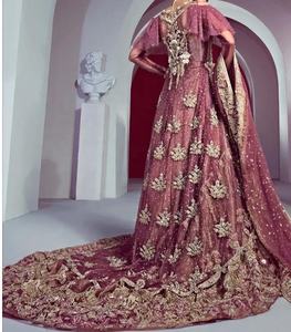 Robe de Mariée Indienne Pakistanaise Longueur de Plancher avec Sentier Lourd Zardozi Broderie Robe de Mariage de Luxe Vêtements Ethniques - Product Image 2