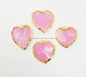 Pendentif en alliage de pierres précieuses Quartz rose en forme de cœur plaqué or Tendance unisexe pour les fêtes d'enfants - Product Image 3