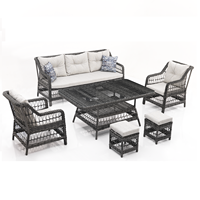 Ensemble de table et chaises de jardin Maxi en rotin avec structure en aluminium, style moderne, non pliable, KUGU DIVARESE, mobilier d'extérieur pour hôtel