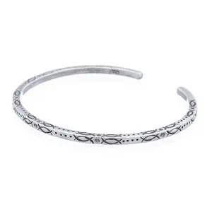 925 Silber Gravierte Fisch Symbol Ethnische Art Manschette Armband