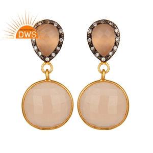 กุหลาบ Chalcedony และสีขาวเพทายพลอยห้อยต่างหูเครื่องประดับขายส่ง18พันทองเครื่องประดับเงินสเตอร์ลิงผู้จัดจำหน่ายเครื่องประดับ - Product Image 1