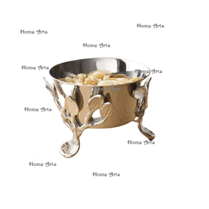 Tazón Decorativo de Acero Inoxidable con Soporte de Hierro, Tazón Redondo de Primera Calidad para Servir Frutos Secos en India - Product Image 6
