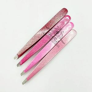 Professional Custom Made Stainless Steel Eyebrow <b>Tweezers</b> Set Good Slant Flat Clip Customized Packaging Multiple Pink Colors - Product Image 6