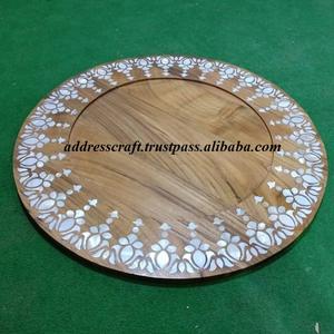 Plateau de service rond en bois et incrustation d'os de style marocain Plateau de présentation élégant pour chocolat Plats pour maison de luxe Hôtel au meilleur prix - Product Image 2
