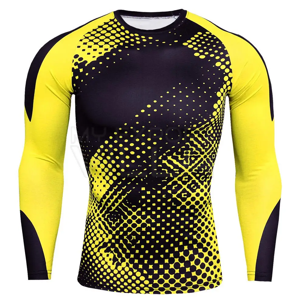 Boa Qualidade Rash Guard Para Homens Vermelho E Amarelo Cor Allover Sublimação Rash Guard Personalizado Totalmente Sublimação Rash Guards Bjj