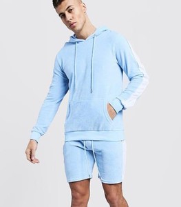 ชุดเสื้อผ้าออกกำลังกายของผู้ชาย,ชุดวอร์มลำลองสีน้ำเงินมีฮู้ดและกางเกงขาสั้นสำหรับฤดูร้อน - Product Image 2
