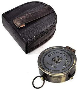 Boussole de poème en laiton vintage nautique antique de 3 '', boîte chromée et en bois par calvin artisanat - Product Image 1