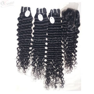 Mèches de cheveux indiens crus 100% naturels, cheveux crépus et bouclés, pas cher, cuticules, avec Closure, offre spéciale - Product Image 1