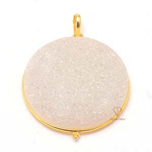 Rainbow Moonstone Titanium Druzy Gemstone Pendant 925 Sterling Silver Gold Plated Bezel Setting-Suministros al por mayor - Product Image 2