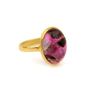 Hermoso diseño 12x16mm Natural Mohave Rosa Negro Cobre Turquesa Piedra Bisel 18K Chapado en oro Plata Delicado Anillo ovalado para ella - Product Image 3