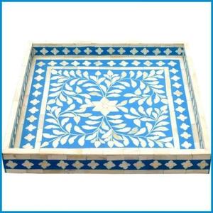 Resin Inlay Serving Tray Floral Design Handmade Bone Inlay Tray for Kitchen Decor Purpose by Axiom Home Accents - Product Image 5