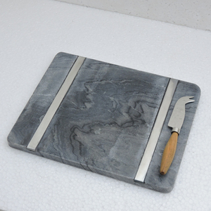 Planche à découper pour les légumes avec ceinture en cuir, outil de cuisine, design de luxe, cadeau en pierre de marbre et bois d'acacia, jeu de couteaux - Product Image 5