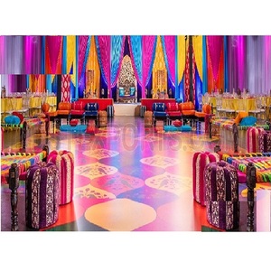 Grand Sangeet Mehandi Night Celebration Decor Vibrant Colorful Mehndi Stage Decoration Setup Best Mehndi Night Stage Decoration - Product Image 1