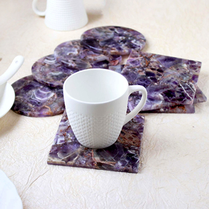 Natural Rose Quartz Hearts Amethyst Wand Purple Gemstone <b>Set</b> Wooden Tea Coasters <b>Crystal</b> Decor Gift Item Bulk Wholesale Supplier - Product Image 1