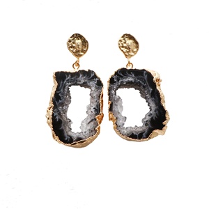 Bostwana Agate Slice ส่วนประกอบคู่พลอย,เครื่องประดับอัญมณีอิเล็กโทรนิกชุบทองแบบชิ้นราคาขายส่งเครื่องประดับชุดใหม่ - Product Image 1