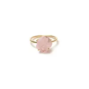 Lindo anillo joyería cuarzo rosa piedra cruda anillo 10 mm Color superior 925 Plata chapado en oro anillo de ajuste para joyería de San Valentín