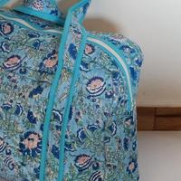 Sac fourre-tout matelassé en coton durable à deux poignées, pliable, avec fermeture éclair, motif rayé et floral, élégant, pour le shopping et l'usage professionnel toutes saisons