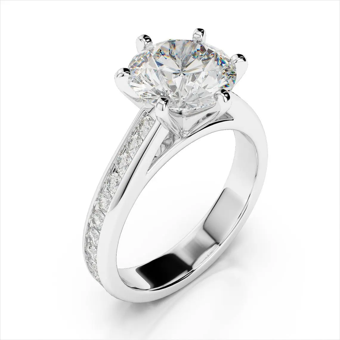 Sheetal Impex 3.00 Ctw I Clarity GH Color Round Shape Real Natural Diamonds Studded 14 Kt White Gold Engagement Ring