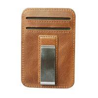 Desain Baru Grosir RFID Penjepit Uang Resleting Terbuka Kulit Asli Vintage Kustom Warna Logam Kustom Hadiah Perusahaan Unisex
