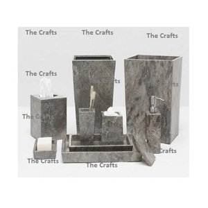 Juego de baño de color gris Mármol, caja de jabón, soporte para pañuelos, soporte para champú, cubo de basura, dispensador de jabón líquido, juego de baño - Product Image 1