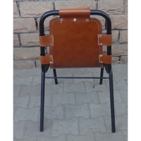 Chaise de salle à manger industrielle vintage rétro en cuir de chèvre véritable avec structure métallique, empilable, couleur marron, pour la maison ou la salle à manger de style safari