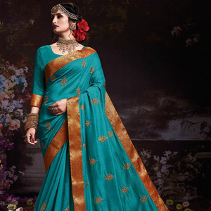 Vêtement ethnique Saree Party Wear Mariage Les femmes portent avec chemisier Vente en gros à bas prix Georgette Lourde Broderie Séquence Travail Alphanumero - Product Image 1