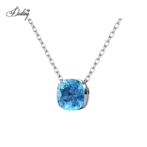 Blu <span class=keywords><strong>acquamarina</strong></span> semplice pendente quadrato impreziosito da cristalli Swarovski dasini affascinante 925 argento/ottone <span class=keywords><strong>collana</strong></span> - Product Image 6