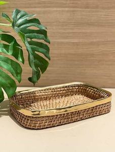 Bandeja decorativa rectangular de Metal, color dorado y madera, el mejor diseñador - Product Image 2