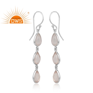 Fab Rose Quartz Boucles D'oreilles Gemstone Bijoux En Gros 925 Argent Dangle Boucles D'oreilles Pour Les Femmes Cadeau Pour Elle - Product Image 2