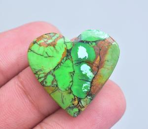 Cabujón de corazón turquesa de cobre, gema en forma de corazón turquesa, cabujón turquesa con gema de cobre - Product Image 2