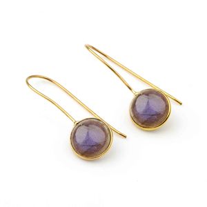 Pendientes Colgantes de Labradorita Natural de 10 mm al por Mayor, Chapados en Oro, Plata de Ley 925, Regalo para Bodas y Fiestas para Mujeres - Product Image 3