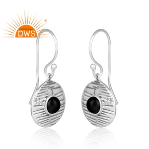 Natural Black Onyx Gemstone Bezel <b>Dangle</b> <b>Earring</b> Jewelry Manufacturer Handmade Oxidized 925 Sterling <b>Silver</b> Jewelry Wholesaler - Product Image 2