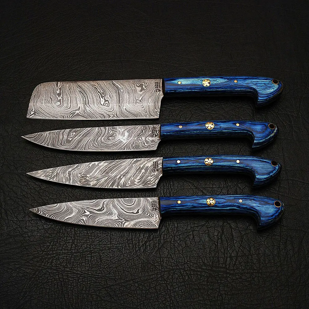 Dao nhà bếp thép Damascus của 4 x dao