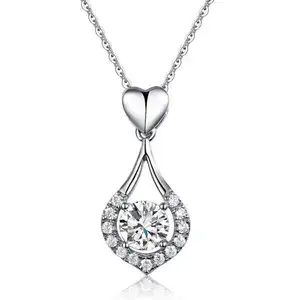 Personalized Jewelry Pear Teardrop Heart Diamond Pendant Necklace Custom Delicate Women's Premium Zirconia 925 Sterling Silver