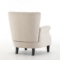 Fauteuil à dossier haut en tissu beige avec garniture cloutée et capitonnage en cannelures, fauteuil d'appoint moelleux pour la décoration moderne de la maison, du bureau et du salon