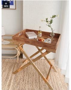 Plateau sur pieds pliables en rotin, table de service pliable 100% en rotin naturel, écologique - Product Image 1