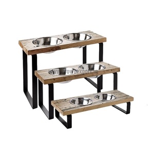 Cvnc — ensemble de 3 bols à aliments et eau pour chiens, en bois et en acier, grands et petits, pour animaux domestiques, vente en gros, fournisseur de couronne indienne - Product Image 1
