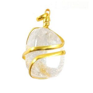 High quality clear <b>crystal</b> Wire Wrapped Pendant Classic Style Quartz <b>Crystal</b> Tumbled Pebble Gemstone <b>Necklace</b> <b>Healing</b> Stone - Product Image 1
